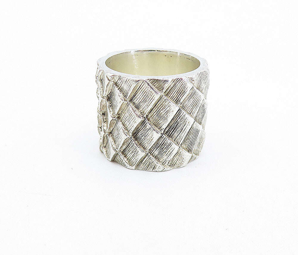 925 Sterling Silver  Vintage Shiny Etched Scales Design Band Ring Sz 6  RG6006