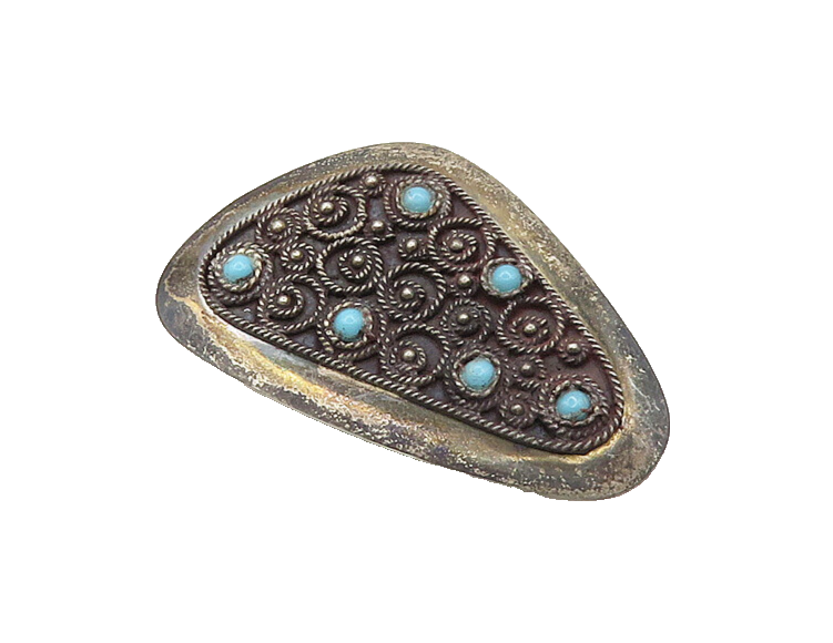 ISRAEL 925 Sterling Silver  Vintage Turquoise Twist Pattern Brooch Pin  BP7688