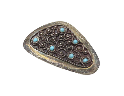 ISRAEL 925 Sterling Silver  Vintage Turquoise Twist Pattern Brooch Pin  BP7688