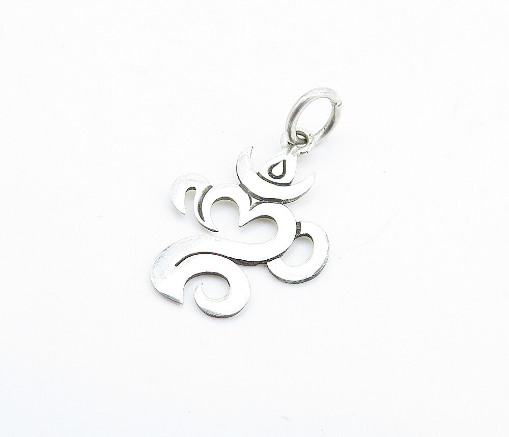 925 Sterling Silver  Petite Shiny Om Spiritual Symbol Drop Pendant  PT5709