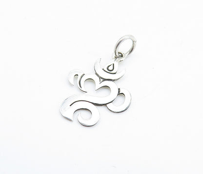 925 Sterling Silver  Petite Shiny Om Spiritual Symbol Drop Pendant  PT5709