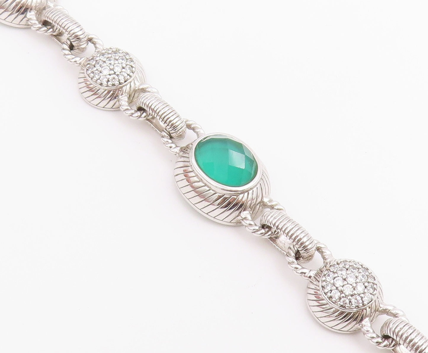 925 Sterling Silver Vintage Bracelet JUDITH RIPKA Chalcedony & CZ Link  BT12233