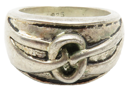 925 Sterling Silver  Vintage Knot Detail Round Dome Band Ring Sz 7  RG13713