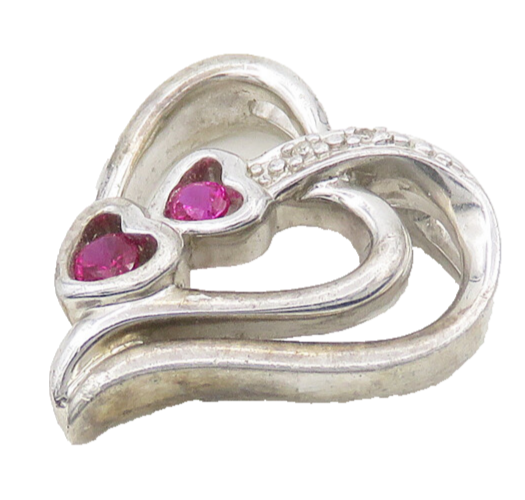 925 Silver  Vintage Genuine Diamonds & Pink Topaz Love Hearts Pendant  PT15149