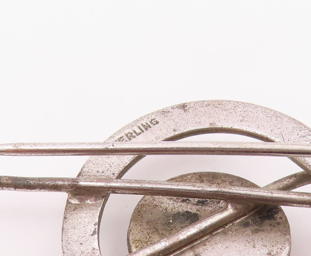 925 Sterling Silver  Vintage Horseshoe & Whip Good Luck Brooch Pin  BP9217
