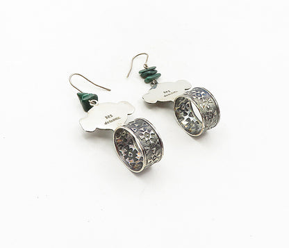 925 Sterling Silver  Vintage Malachite Traditional Face Dangle Earrings EG4648