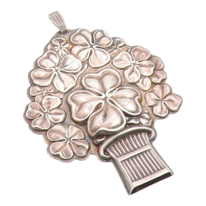 925 Sterling Silver Vintage Pendant REED & BARTON Lucky Clover Whistle  PT26018