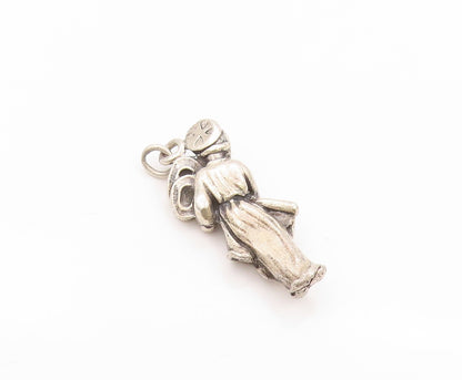 925 Sterling Silver Vintage Pendant Carved Girl Holding Key Of Life  PT24120