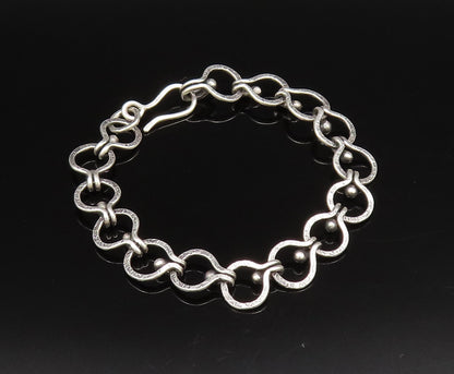 925 Sterling Silver  Vintage Hammered Open Circle Chain Bracelet  BT9733