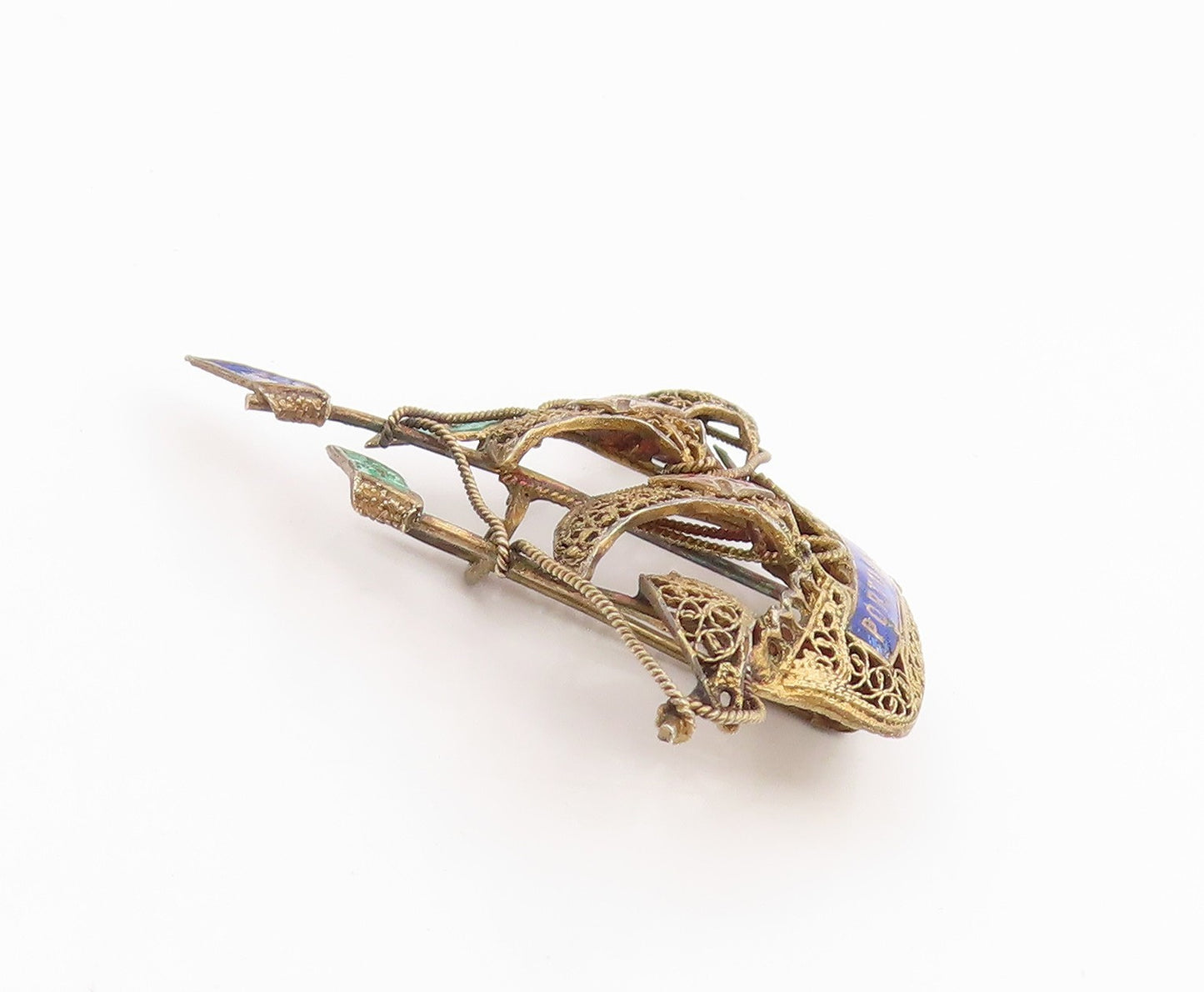 925 Sterling Silver Vintage Brooch Pin Enameled Portugal Sailing Boat  BP12372