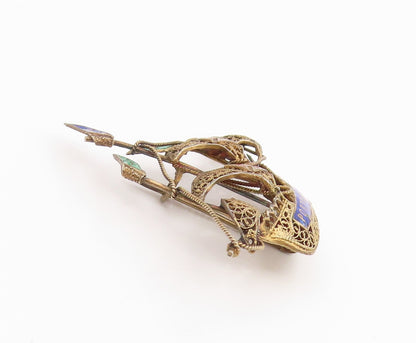925 Sterling Silver Vintage Brooch Pin Enameled Portugal Sailing Boat  BP12372