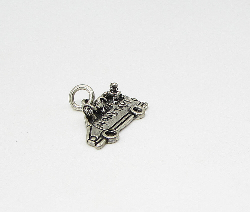 925 Sterling Silver  Vintage Carved Mom's Taxi Charm Pendant  PT1790