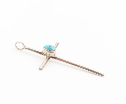 925 Sterling Silver Vintage Pendant Teardrop Turquoise Religious Cross  PT26660
