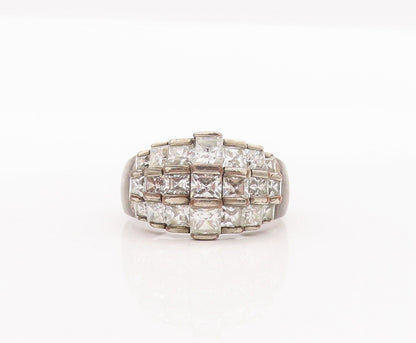 925 Sterling Silver Vintage Ring Square Cut CZ Beaded Bands  Sz 8.5  RG28468