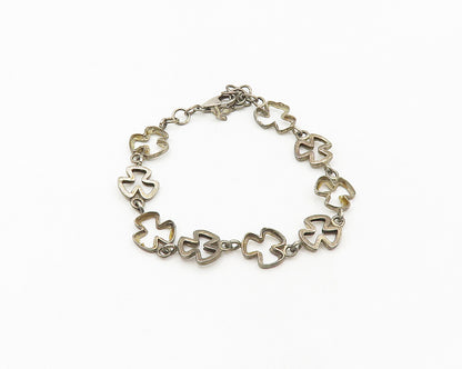 IRELAND 925 Silver  Vintage Dark Tone Open Clovers Chain Bracelet  BT7133