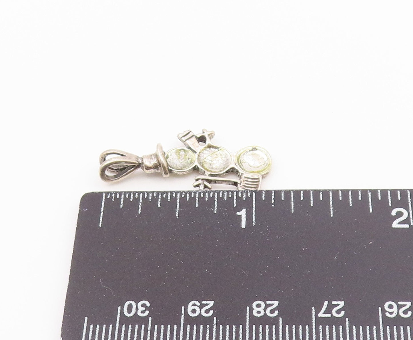 925 Sterling Silver  Vintage Shiny Winter Snowman With Shovel Pendant  PT17384