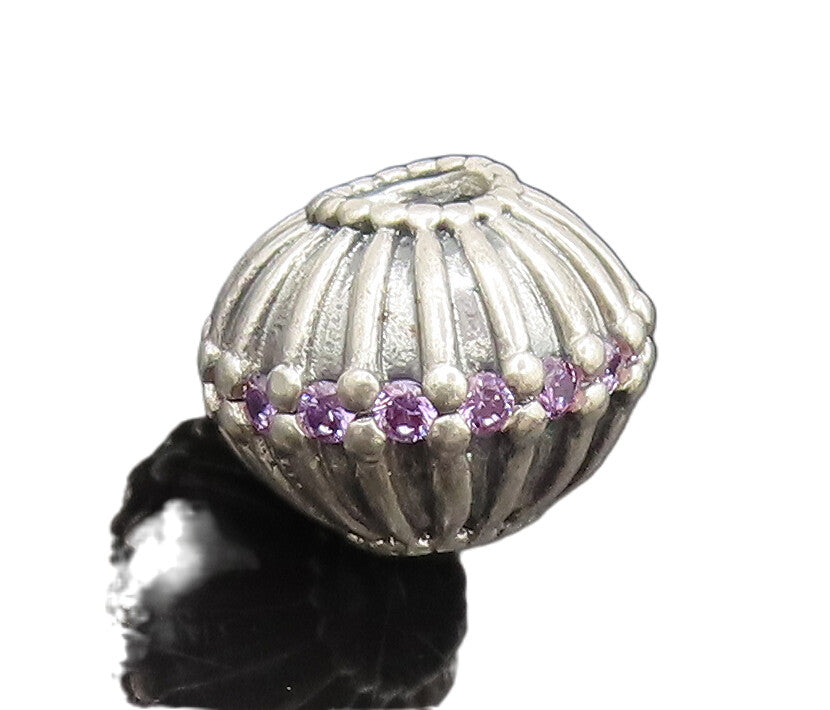 PANDORA 925 Sterling Silver  Vintage Solid Purple Stone Bead Pendant  PT22376