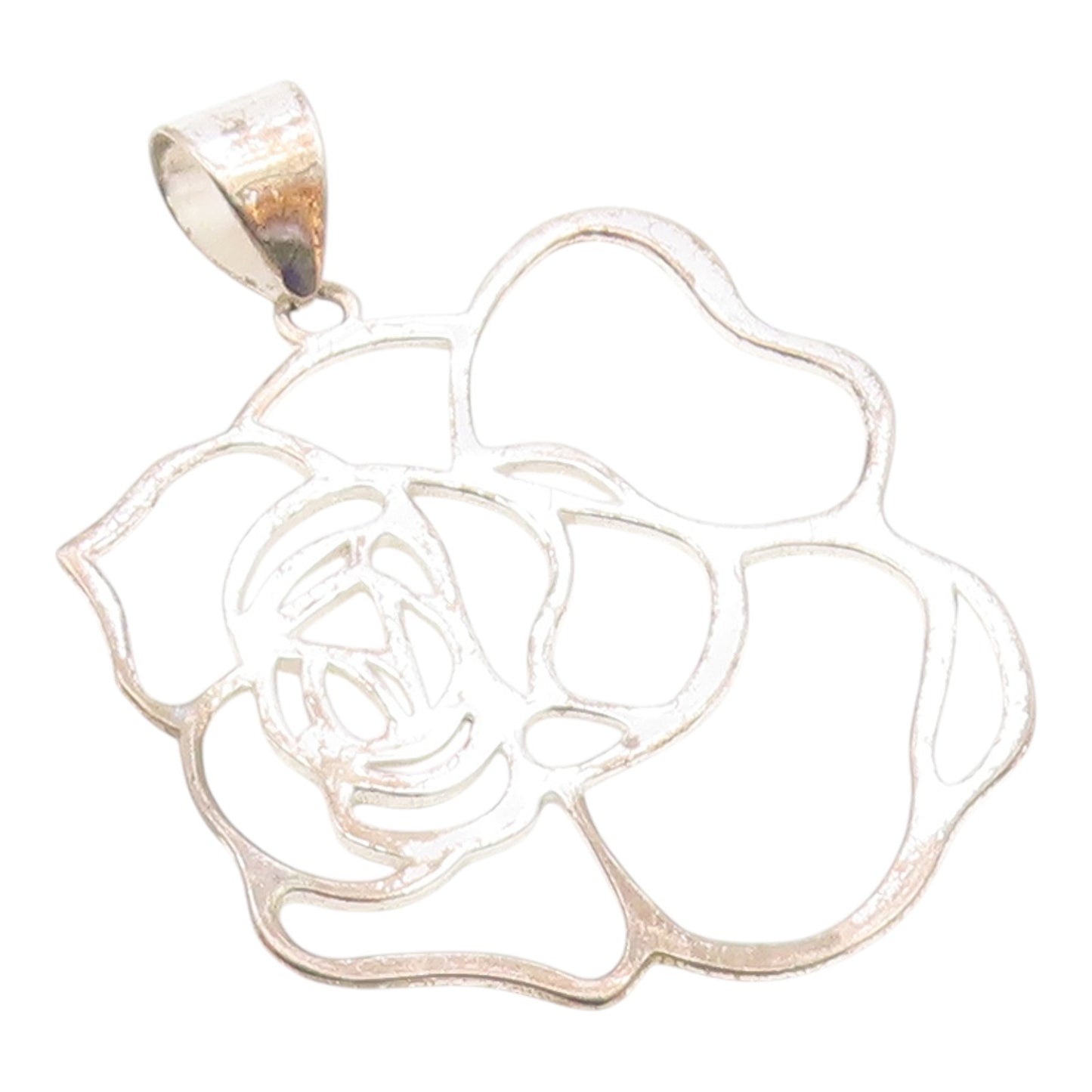 925 Sterling Silver  Vintage Shiny Open Flower Motif Drop Pendant  PT6386