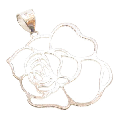 925 Sterling Silver  Vintage Shiny Open Flower Motif Drop Pendant  PT6386