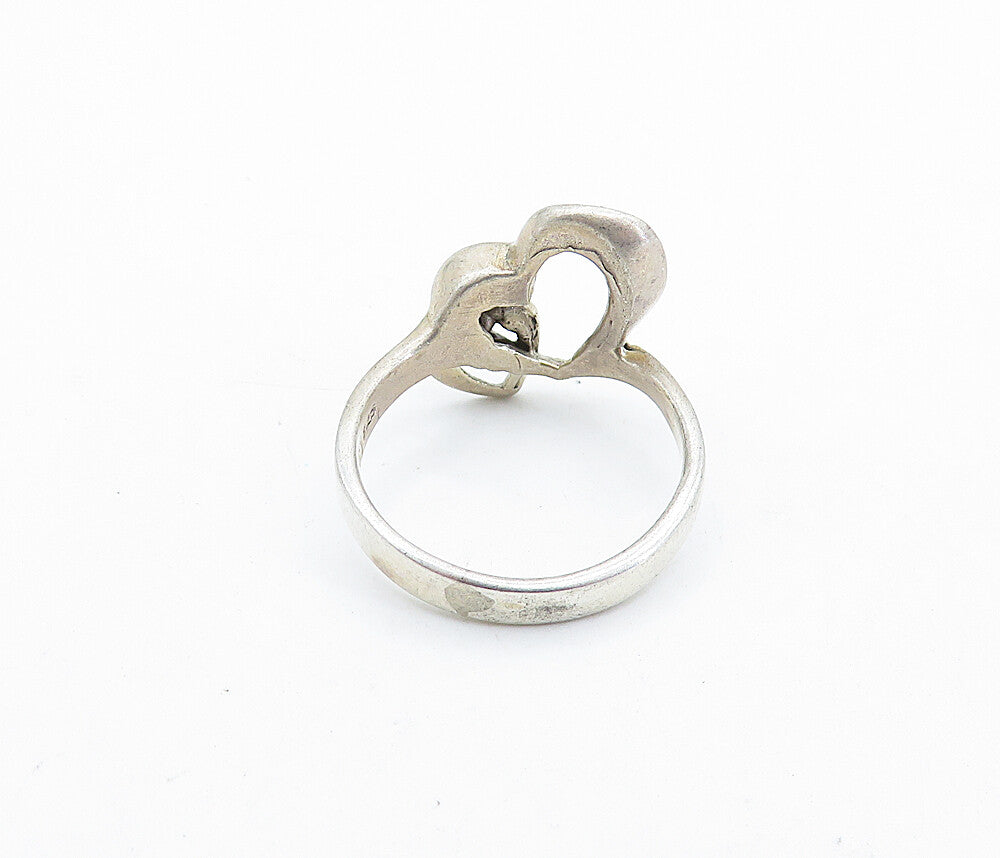 925 Sterling Silver Vintage Open Double Love Heart Band Ring Sz 6.5 RG6257
