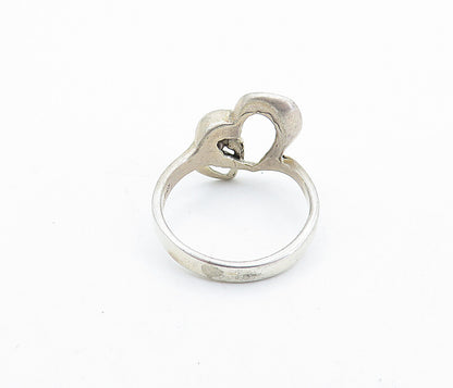 925 Sterling Silver Vintage Open Double Love Heart Band Ring Sz 6.5 RG6257