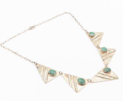 925 Silver  Vintage Modernist Malachite Carved Triangle Necklace  NE4138