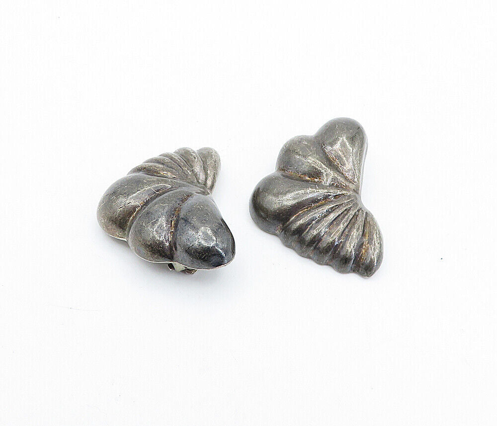 MEXICO 925 Sterling Silver  Vintage Fluted Cloud Non Pierce Earrings  EG2234