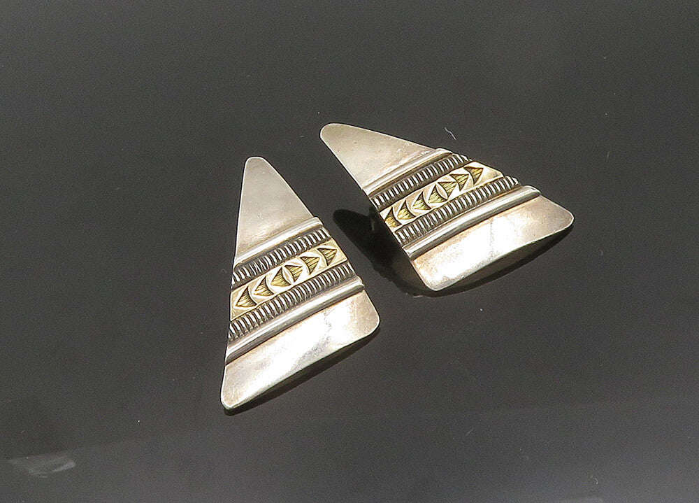 CHARLES PLATERO NAVAJO 925 Silver & 14K GOLD  Vintage 2 Tone Earrings  EG9878