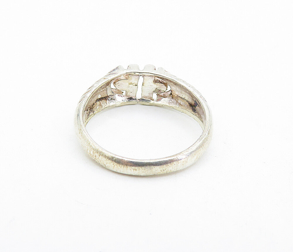 925 Sterling Silver  Vintage Shiny Fluted Detail Round Band Ring Sz 7  RG5001