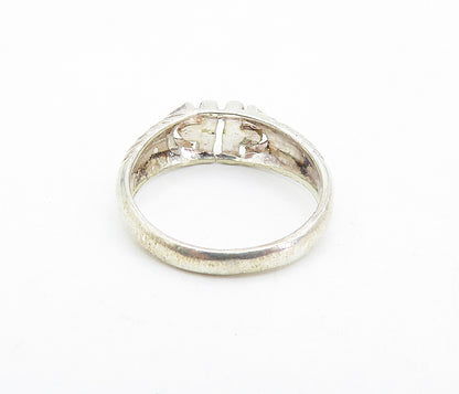 925 Sterling Silver  Vintage Shiny Fluted Detail Round Band Ring Sz 7  RG5001