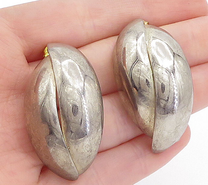 925 Sterling Silver  Vintage Dark Tone Pointed Curved Drop Earrings  EG2273