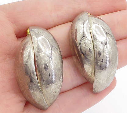 925 Sterling Silver  Vintage Dark Tone Pointed Curved Drop Earrings  EG2273