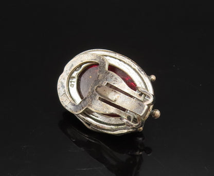 POLAND 925 Silver  Vintage Leaf Wrapped Amber Non Pierced Earrings  EG11757