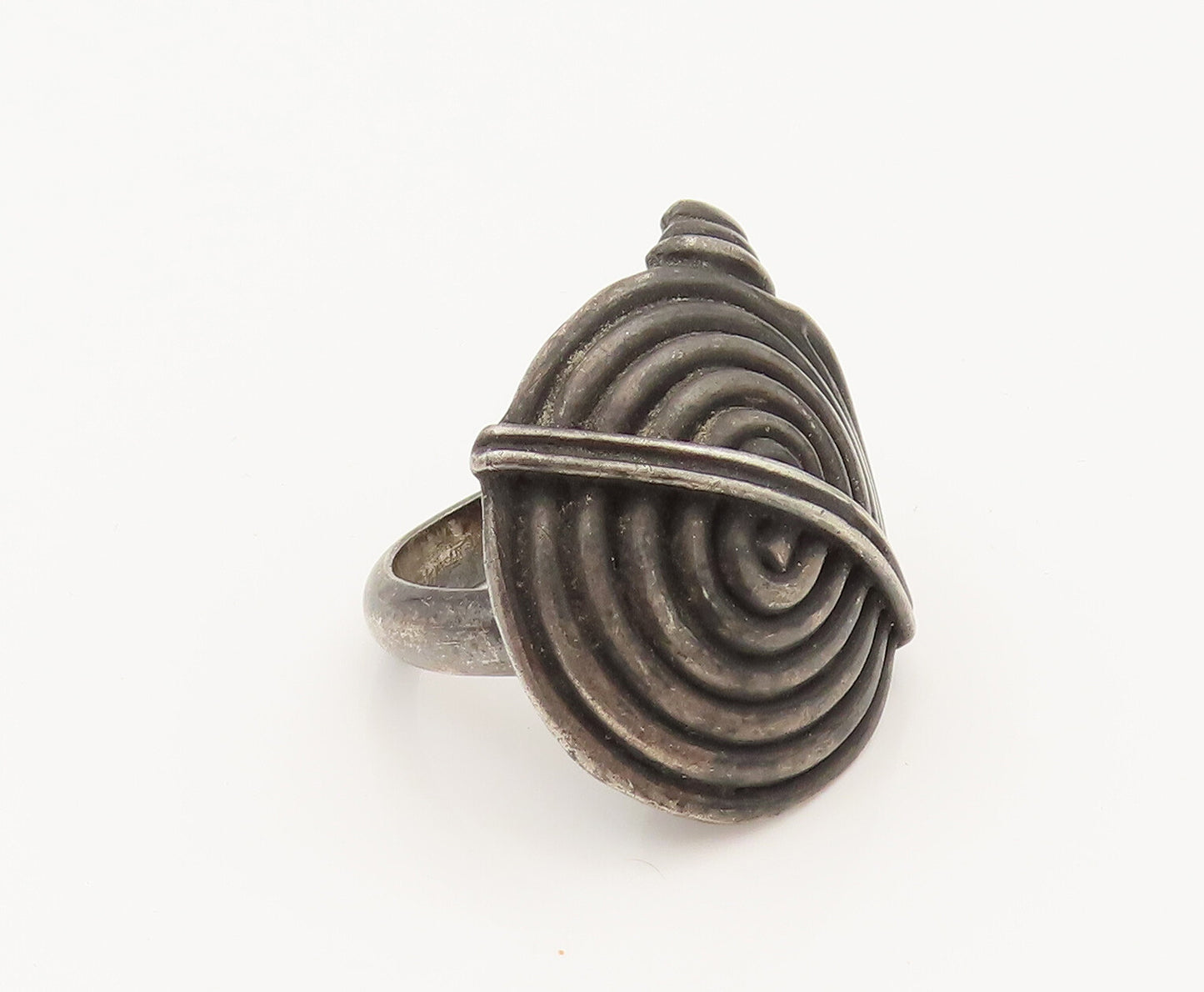 925 Sterling Silver  Vintage Spiral Shield Dome Ring Sz 6.75  RG26414
