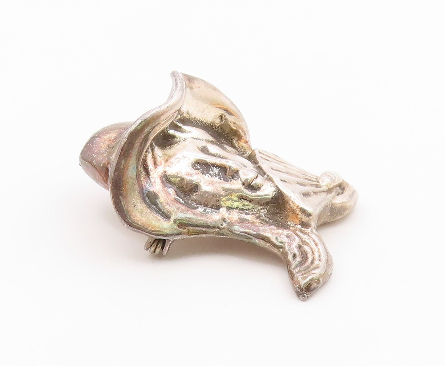 925 Sterling Silver  Vintage Shiny Woman With Hand Fan Brooch Pin  BP7934