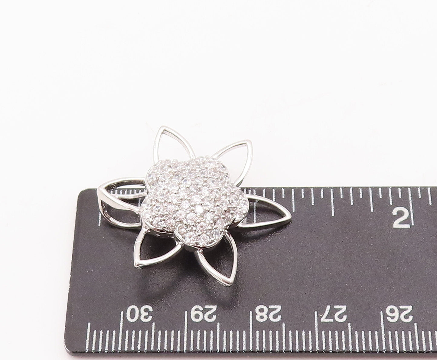 925 Sterling Silver Vintage Pendant Solid Cutout CZ Beaded Flower  PT23067