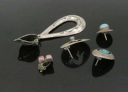 ZUNI NAVAJO 925 Silver  Vintage MultiStone 6 Pcs Lot Single Earrings  EG11249