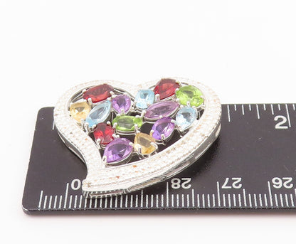 925 Sterling Silver Vintage Pendant Designer Gemstone Cutout Heart  PT24274