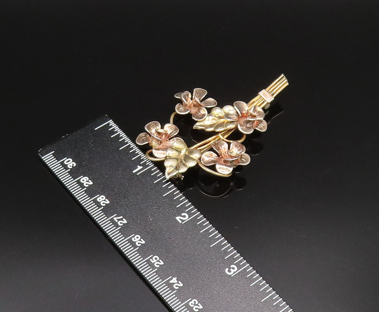 925 Silver  Vintage Gold Plated Bouquet Of Stem Flowers Brooch Pin  BP9961