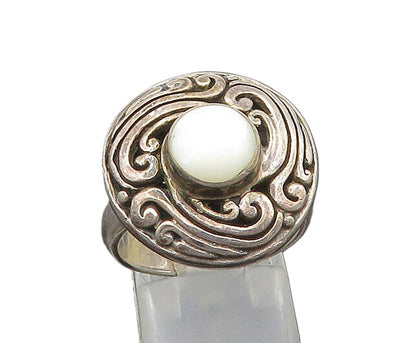 ZIV 925 Silver  Vintage Mother Of Pearl Swirl Cocktail Ring Sz 7  RG21756