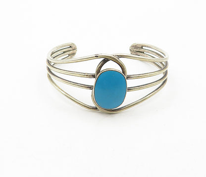 925 Sterling Silver  Vintage Turquoise Split Shank Shiny Cuff Bracelet  BT1687