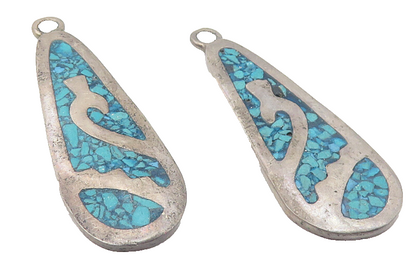 MEXICO 925 Sterling Silver  Vintage Crushed Turquoise Dangle Earrings  EG6109