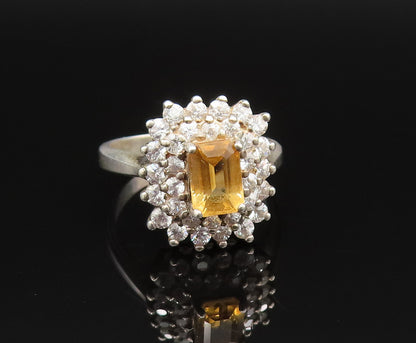 925 Sterling Silver  Vintage Citrine & Cubic Zirconia Halo Ring Sz 7  RG25641