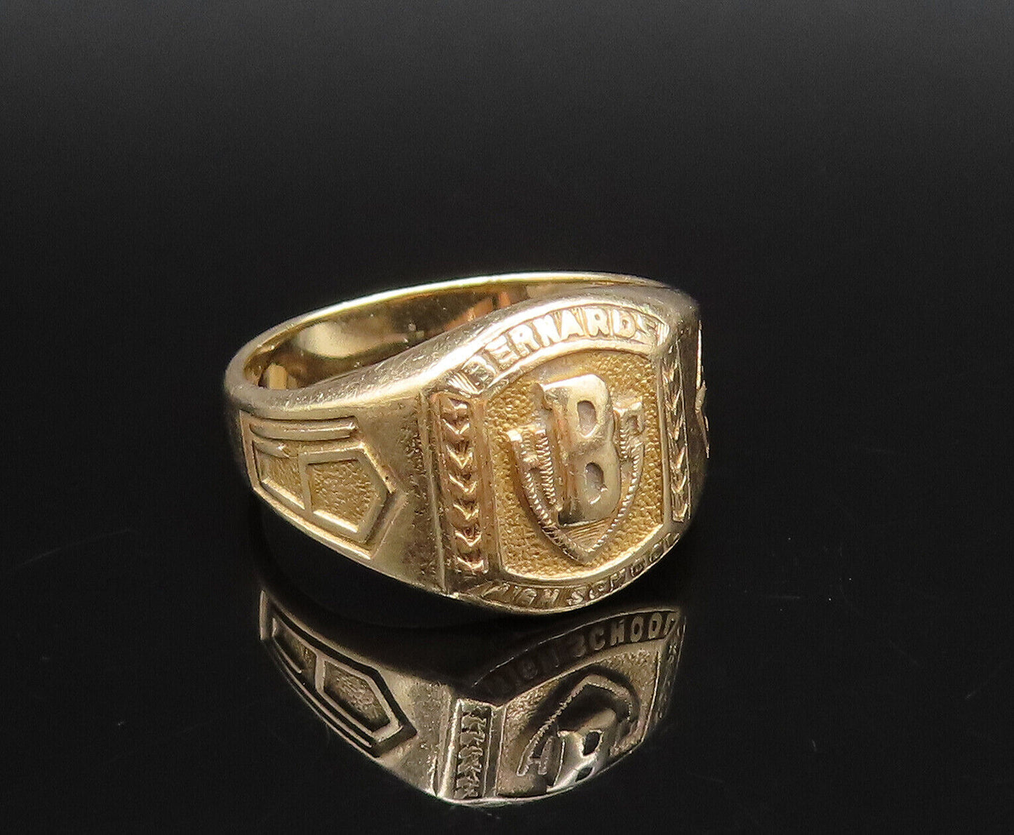 10K GOLD  Vintage Antique 1937 Bernard High School Signet Ring Sz 7.5  GR587