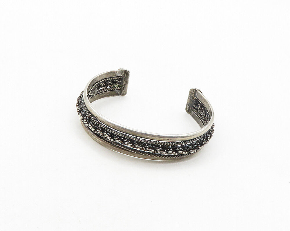 AYB MEXICO 925 Sterling Silver Vintage Dark Tone Rope Twist Cuff Bracelet BT7948
