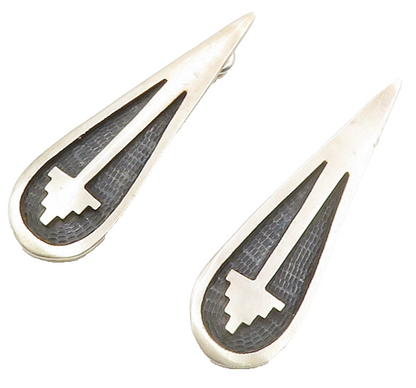 925 Sterling Silver  Vintage Two Tone Oxidized Pattern Dangle Earrings  EG7039