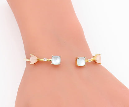 925 Sterling Silver Vintage Bracelet Gold Plated Quartz Elegant Cuff  BT11656