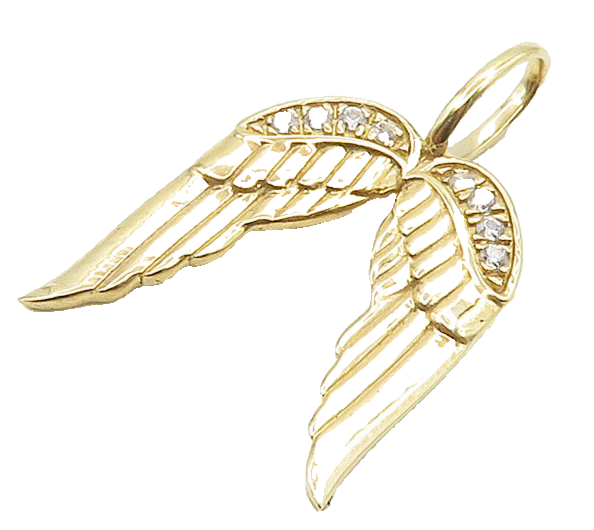 925 Sterling Silver   Petite Topaz Shiny Gold Plated Wings Pendant  PT12795