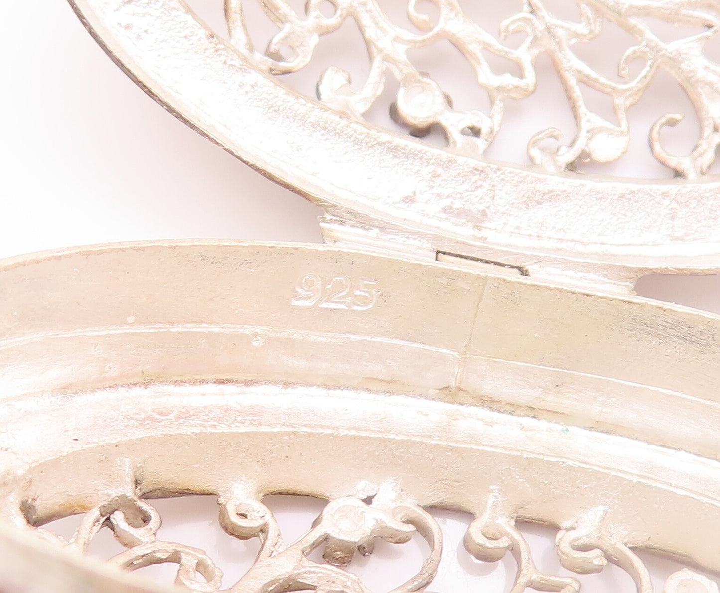 925 Sterling Silver Vintage Jewelry Box Swirly Cutout See Through Carved  TR3736