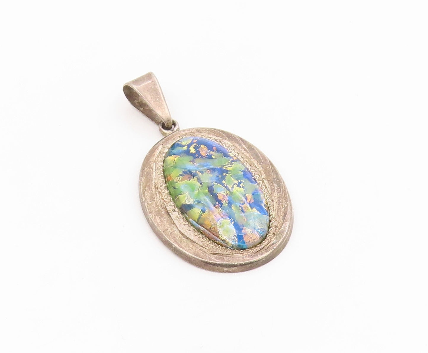 925 Sterling Silver Vintage Pendant MEXICO Cabochon Gemstone Charm  PT26091